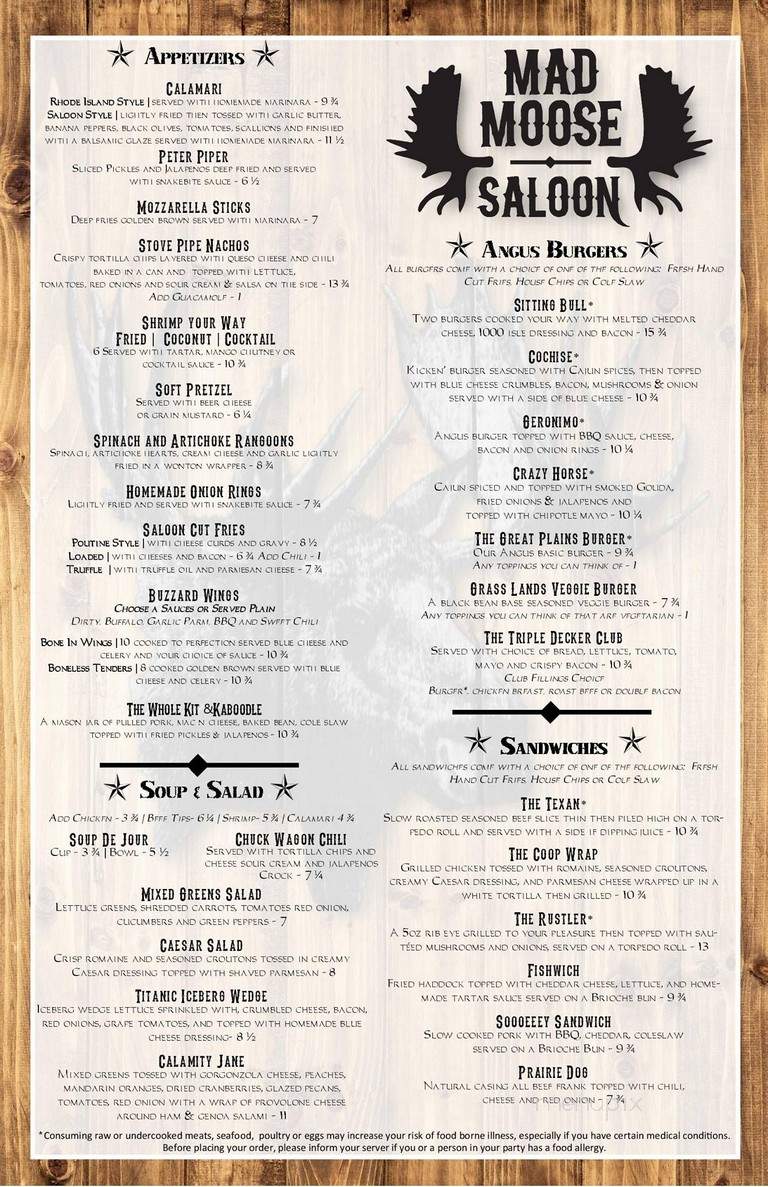 Mad Moose Saloon - North Attleborough, MA menu_pic