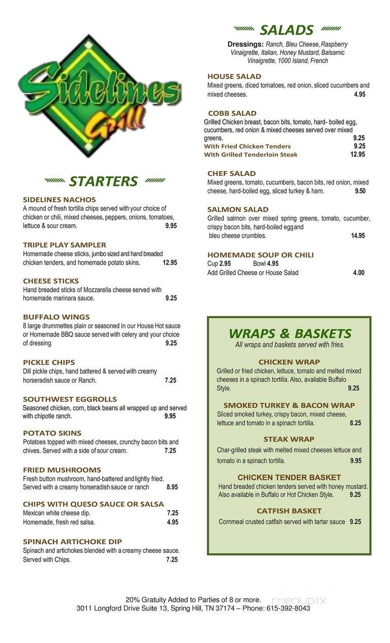 Sideline Grille - Spring Hill, TN menu_pic