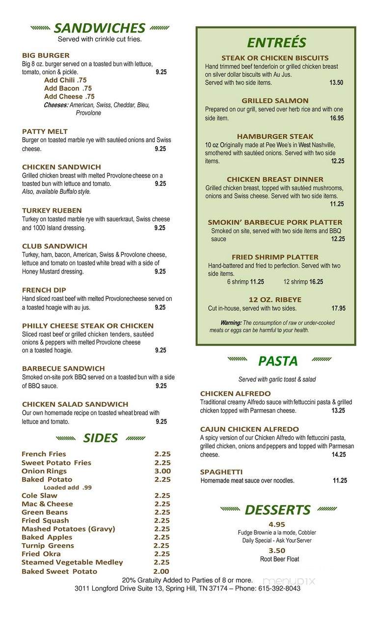 Sideline Grille - Spring Hill, TN menu_pic