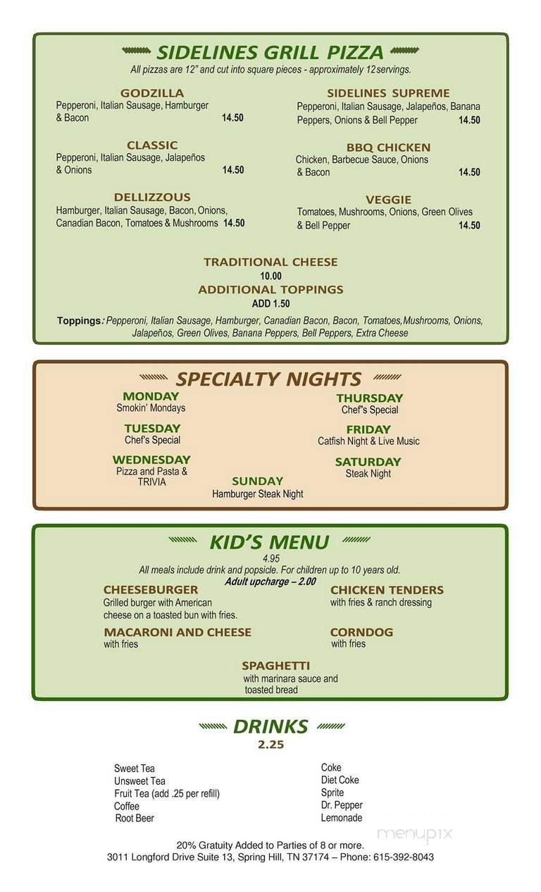 Sideline Grille - Spring Hill, TN menu_pic