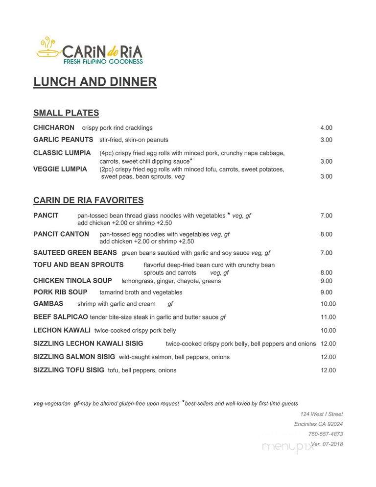 Carin de Ria - Encinitas, CA menu_pic