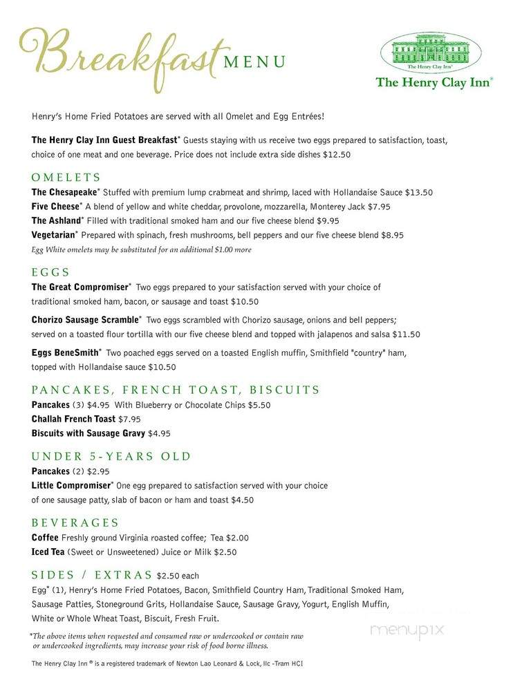 Henry Clay Inn - Ashland, VA menu_pic