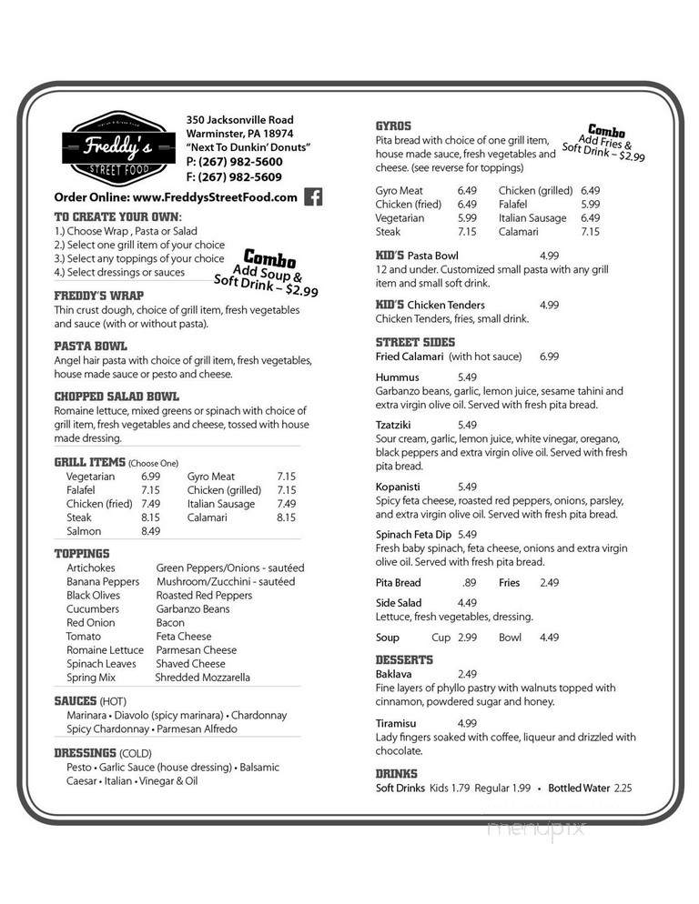 Freddy's Street Food - Warminster, PA menu_pic