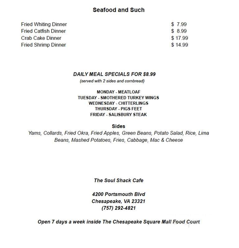 The Soul Shack Cafe - Portsmouth, VA menu_pic
