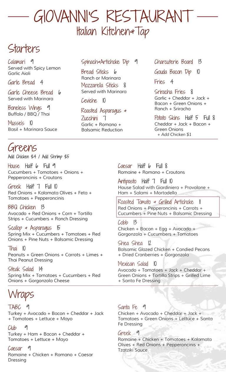 Giovanni's Italian Restaurant - San Diego, CA menu_pic