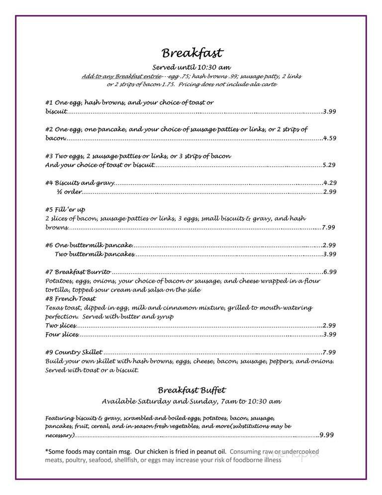 Ginnie's Restaurant and Coffee Bar - Brookfield, MO menu_pic
