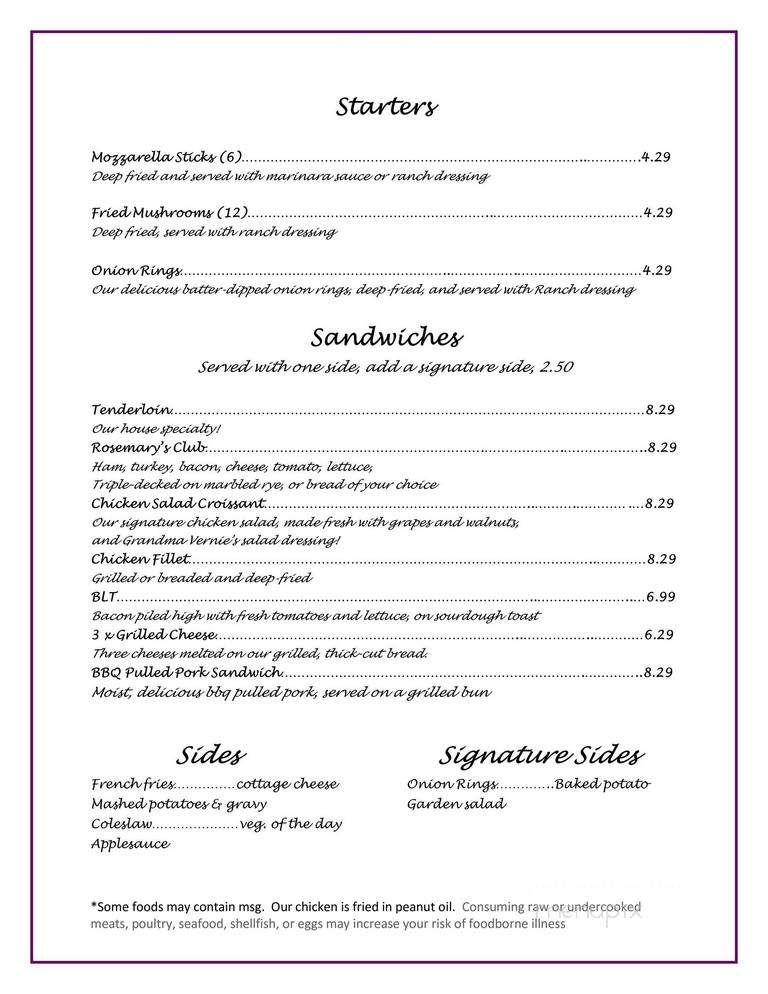 Ginnie's Restaurant and Coffee Bar - Brookfield, MO menu_pic
