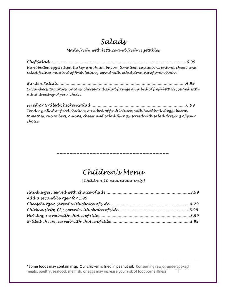 Ginnie's Restaurant and Coffee Bar - Brookfield, MO menu_pic