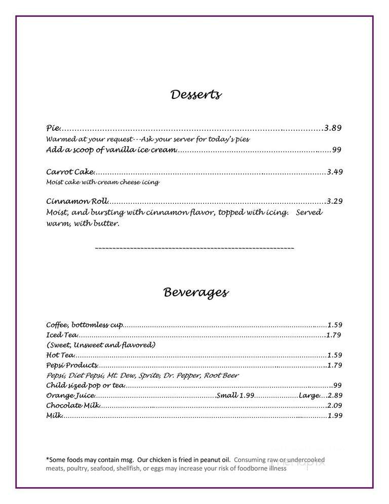 Ginnie's Restaurant and Coffee Bar - Brookfield, MO menu_pic