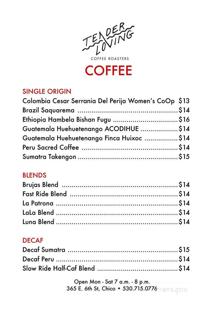 Tender Loving Coffee - Chico, CA menu_pic