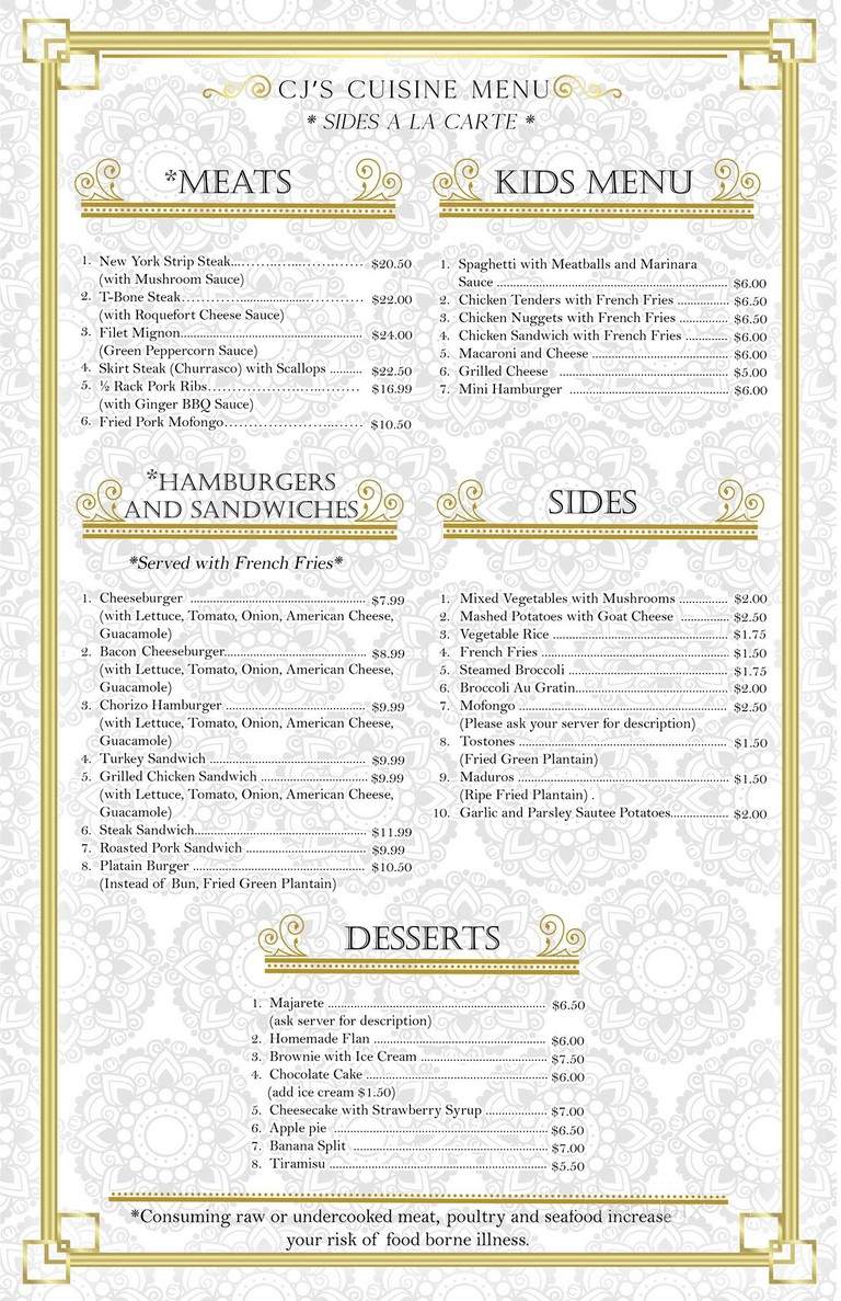 CJ's Cuisine - Emmaus, PA menu_pic