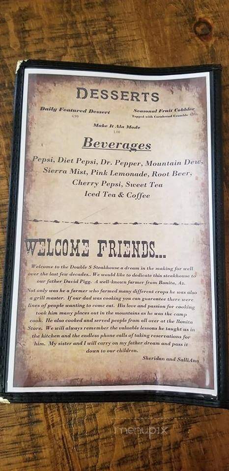 Double S Steakhouse - Willcox, AZ menu_pic