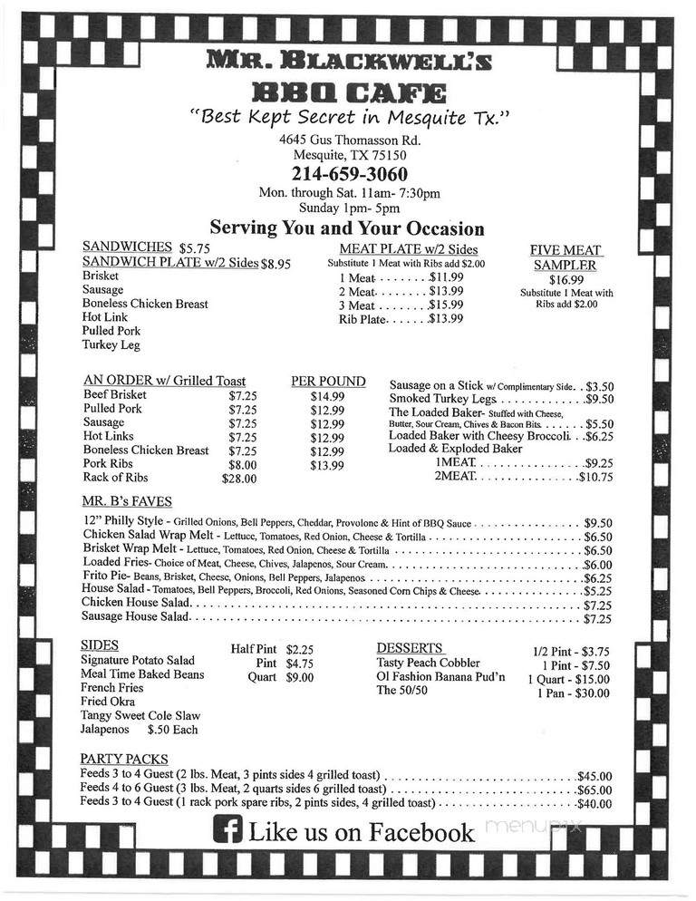 Mr Blackwell's Smoke Ring BBQ - Mesquite, TX menu_pic
