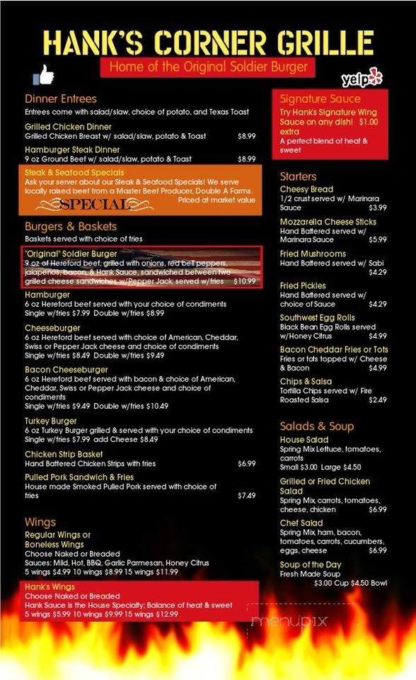 Hanks Corner Grille - Tracy City, TN menu_pic