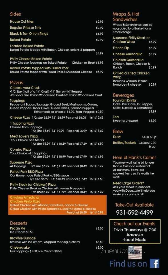 Hanks Corner Grille - Tracy City, TN menu_pic