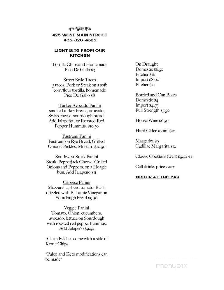 4th West Pub - Escalante, UT menu_pic