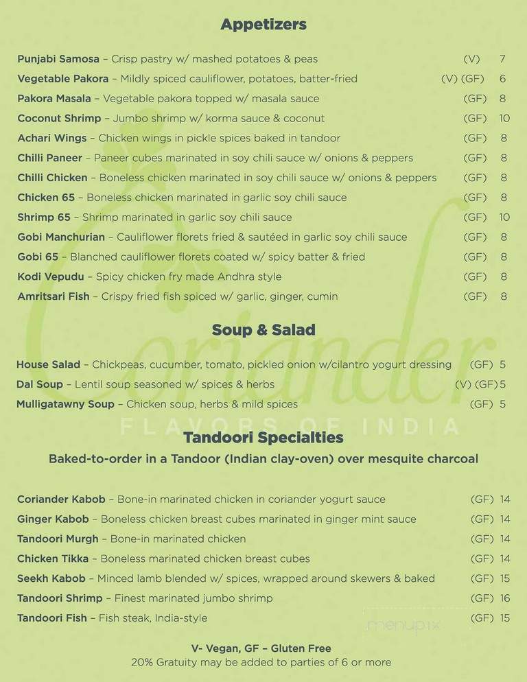 Coriander Flavors of India - Denver, CO menu_pic