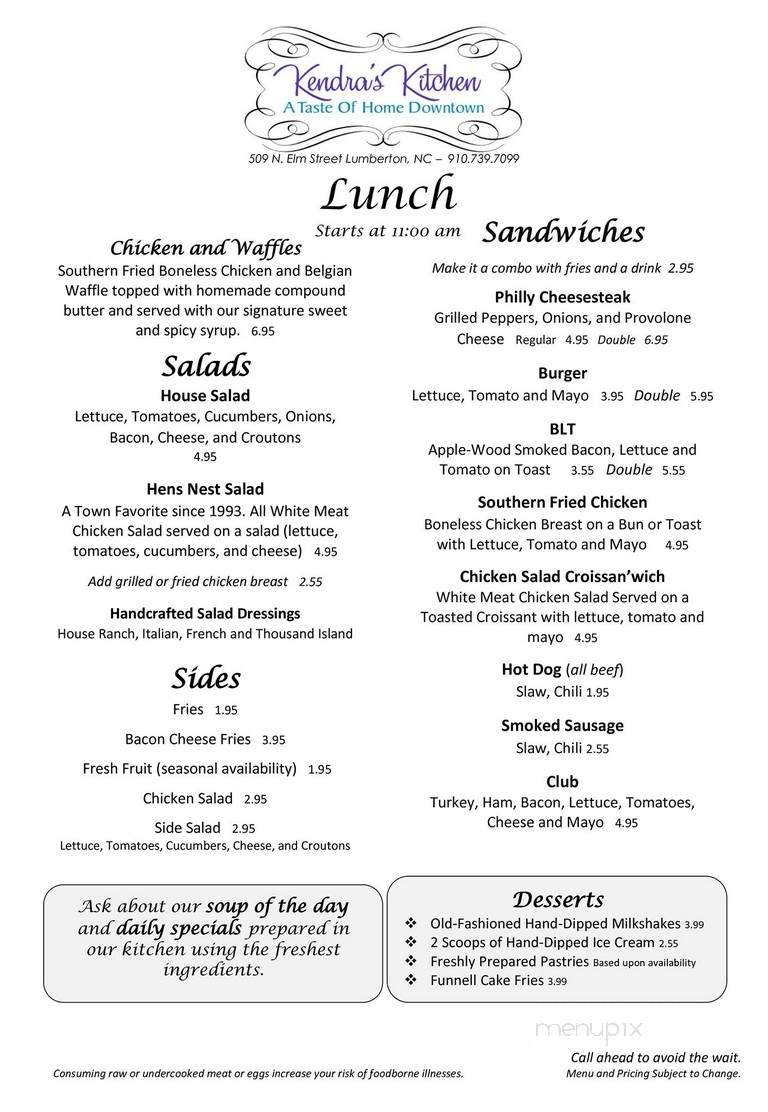 Kendra's Kitchen - Lumberton, NC menu_pic