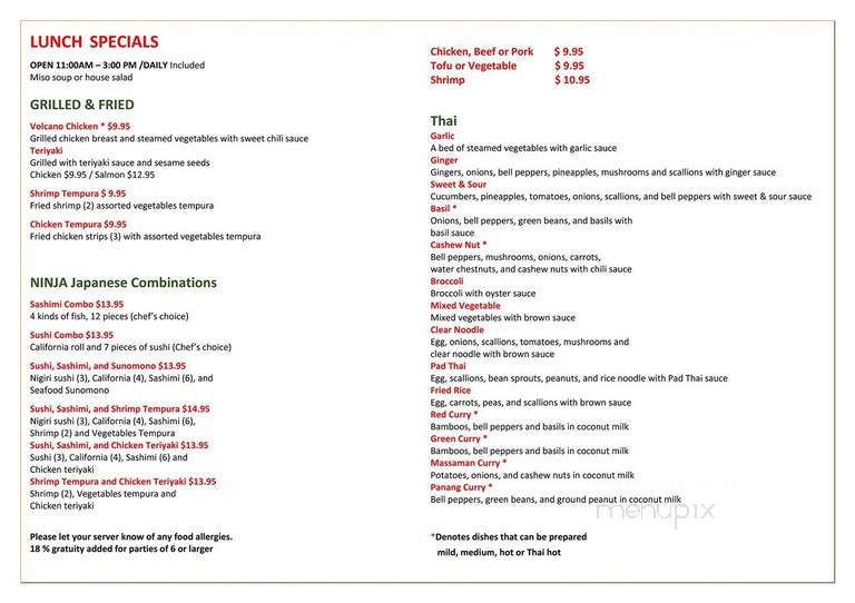 Ninja Thai and Sushi Bar - Fort Myers, FL menu_pic