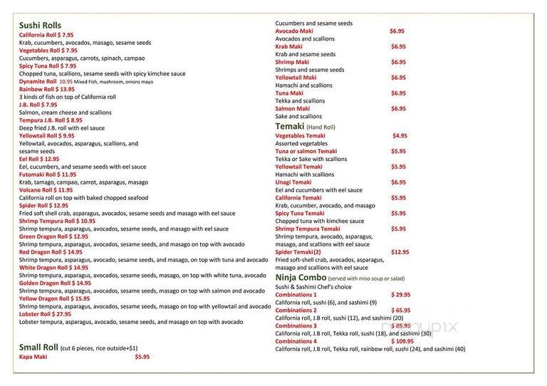 Ninja Thai and Sushi Bar - Fort Myers, FL menu_pic