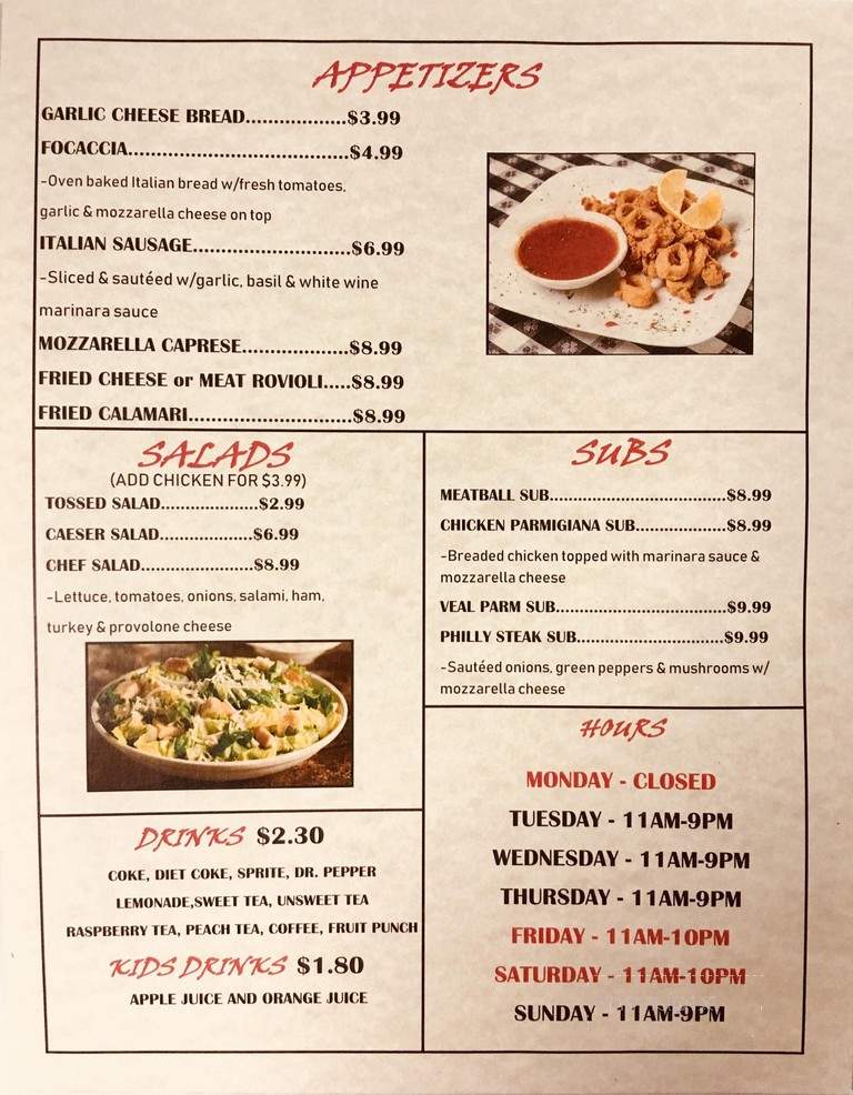 Verona Italian Restaurant - Heber Springs, AR menu_pic