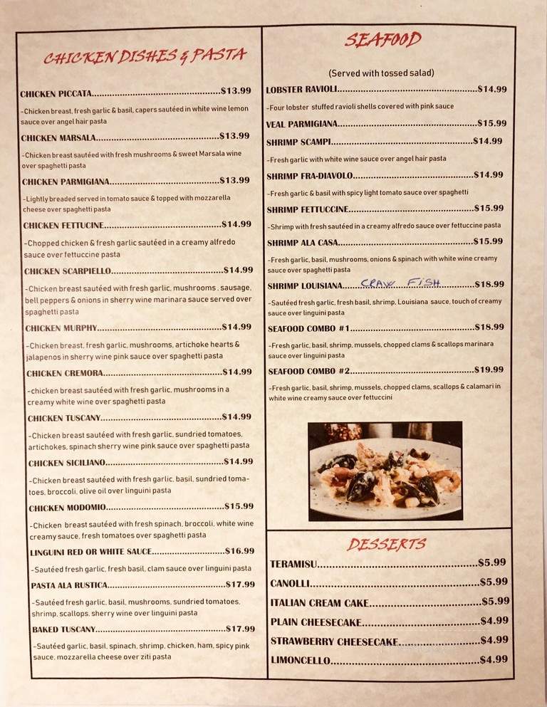 Verona Italian Restaurant - Heber Springs, AR menu_pic