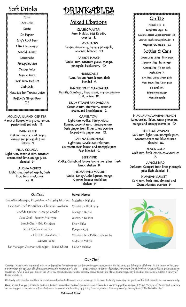 The Hukilau - Florence, OR menu_pic