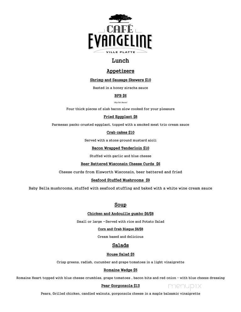 Cafe Evangeline - Ville Platte, LA menu_pic