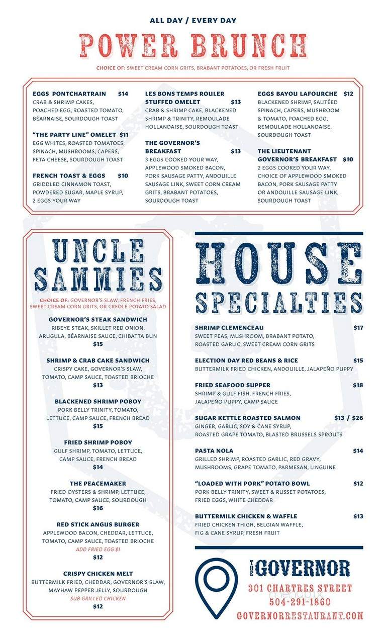 The Governor Restaurant & Seafood Bar - New Orleans, LA menu_pic