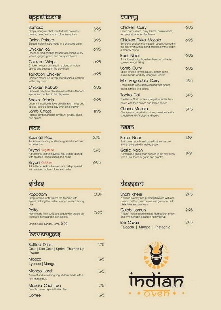 Indian Oven Restaurant - Fayetteville, GA menu_pic