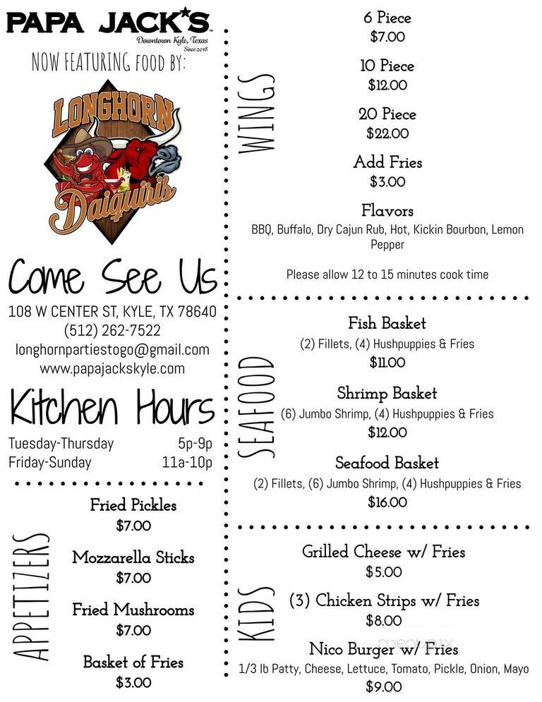 Papa Jack's - Kyle, TX menu_pic