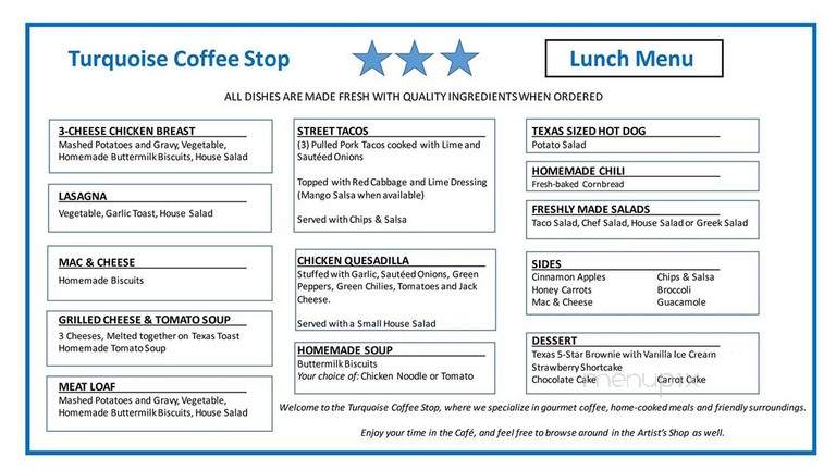 Turquoise Coffee Stop - Chillicothe, TX menu_pic