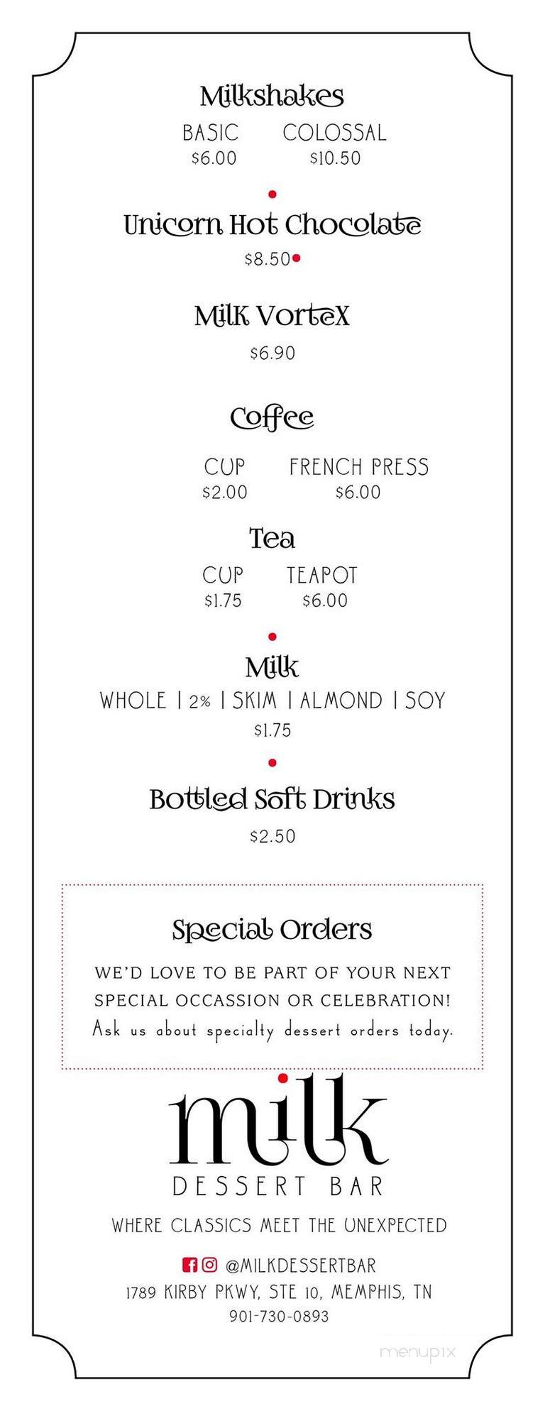 Milk Dessert Bar - Memphis, TN menu_pic