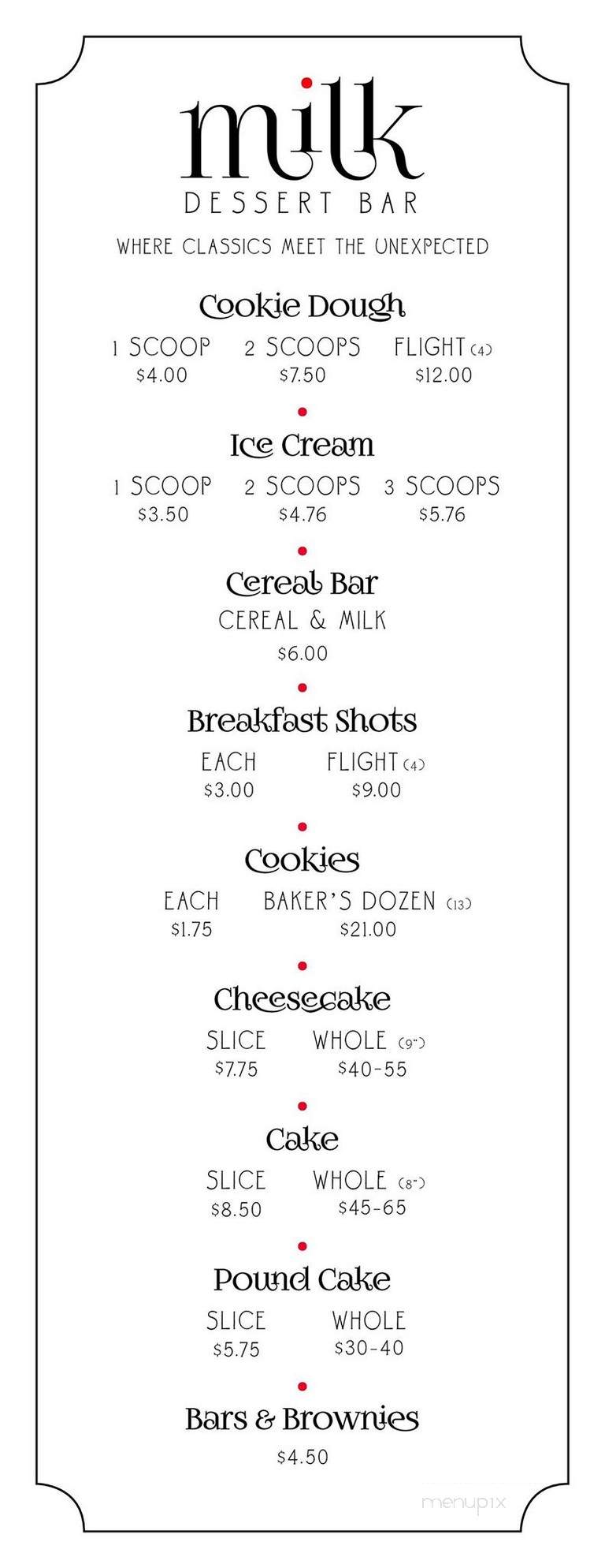 Milk Dessert Bar - Memphis, TN menu_pic