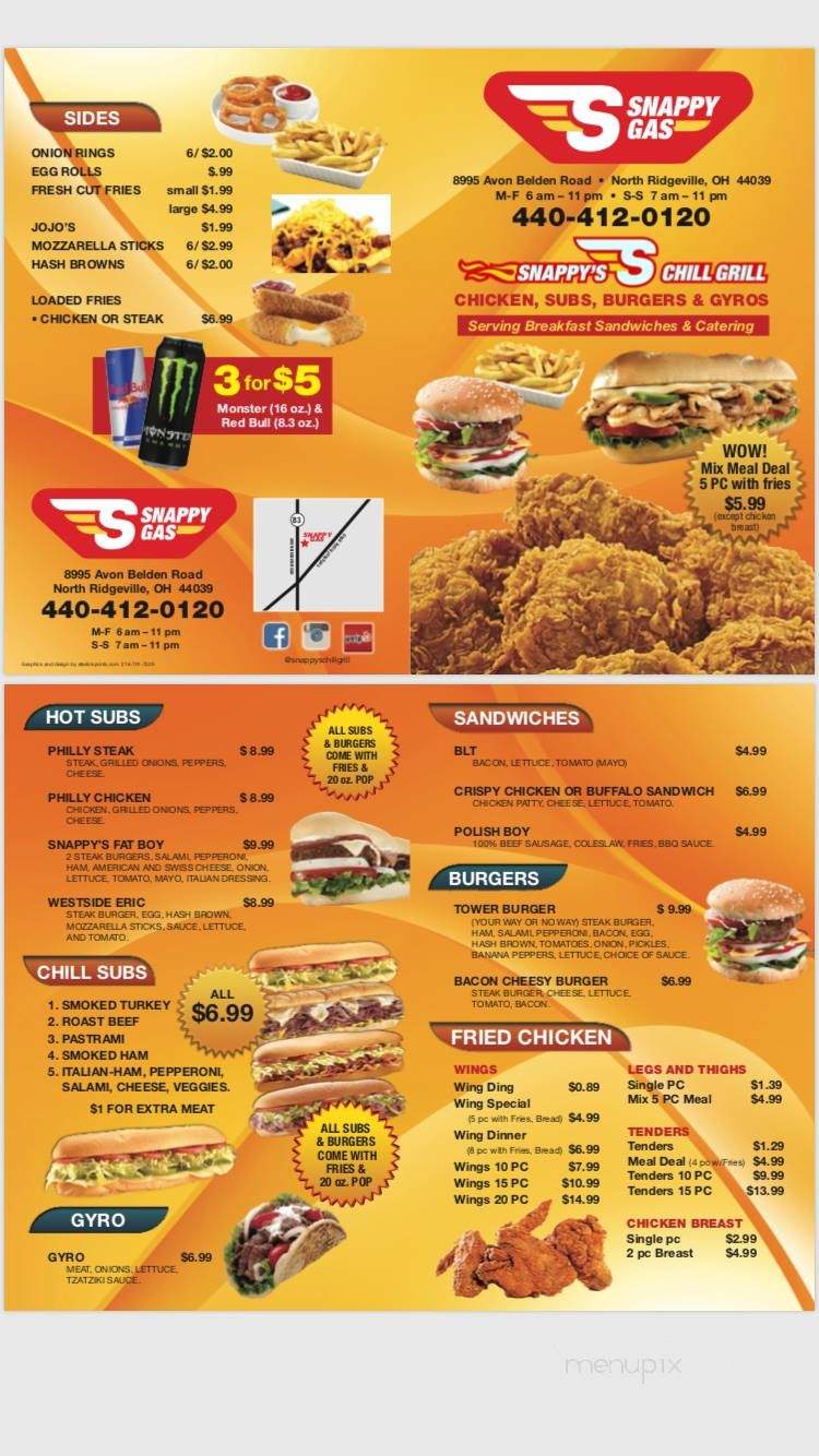 Snappy's Chill Grill - North Ridgeville, OH menu_pic