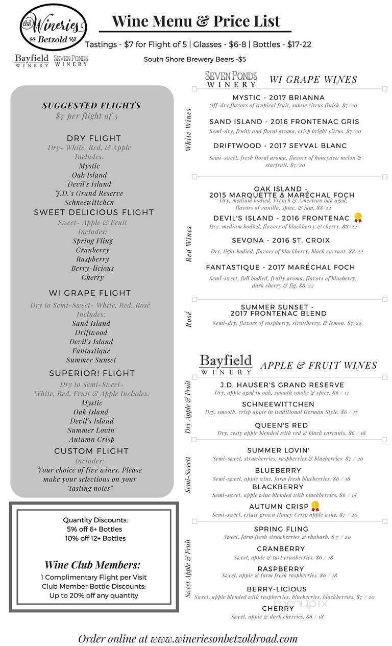 Bayfield Winery - Bayfield, WI menu_pic