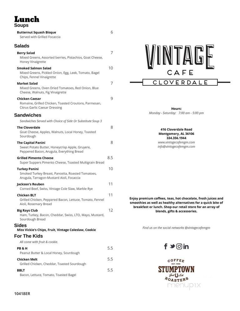 Vintage Cafe - Montgomery, AL menu_pic