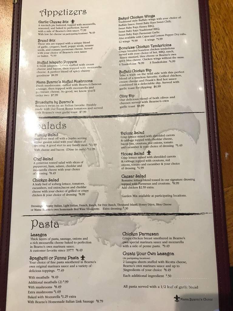 Bearno's 502 - Louisville, KY menu_pic