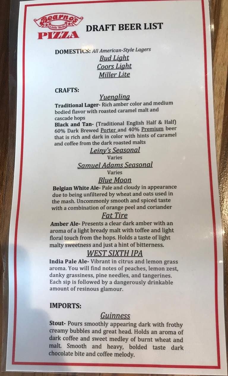 Bearno's 502 - Louisville, KY menu_pic