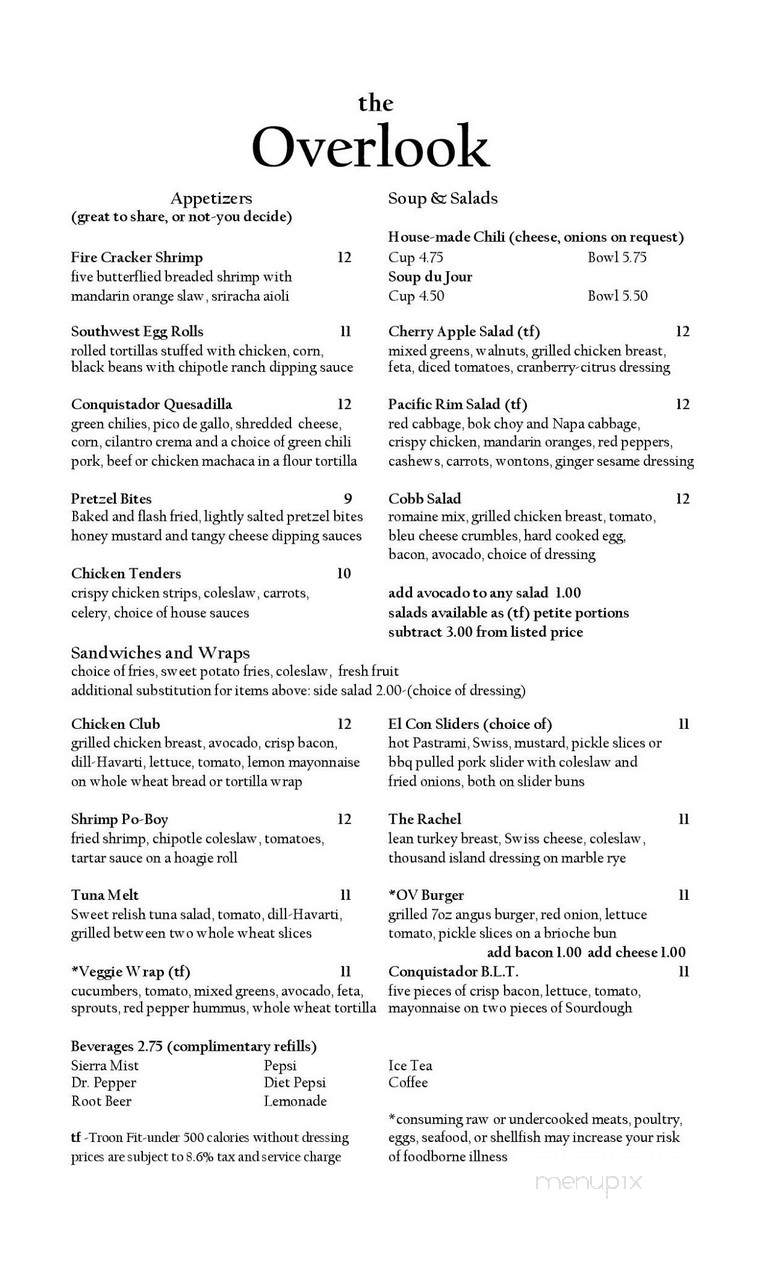 The Overlook Restaurant - Oro Valley, AZ menu_pic
