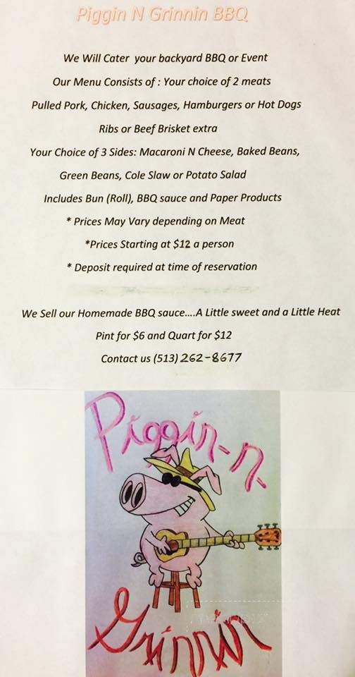 Piggin-n-Grinnin BBQ - Fairfield, OH menu_pic