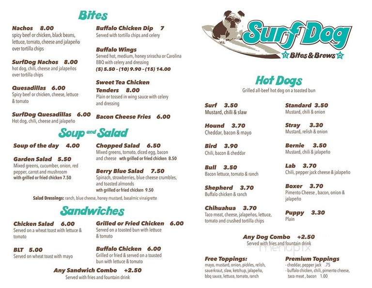 SurfDog Bites and Brews - Surf City, NC menu_pic