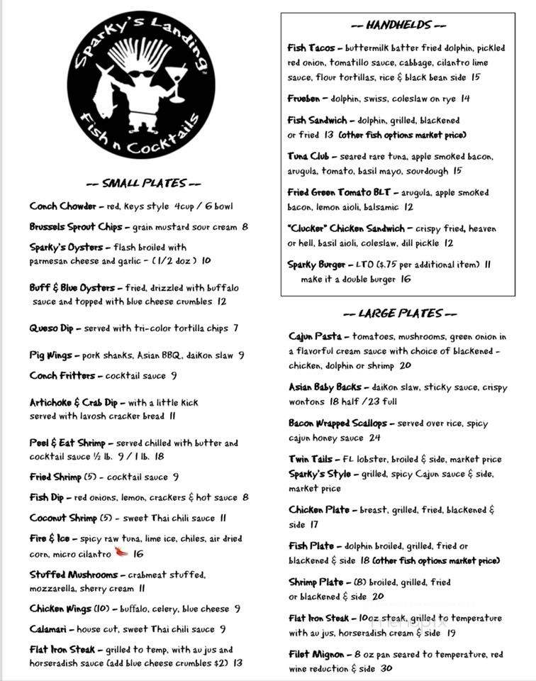 Sparky's Landing - Marathon, FL menu_pic
