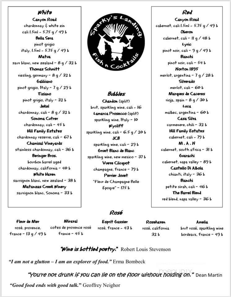 Sparky's Landing - Marathon, FL menu_pic