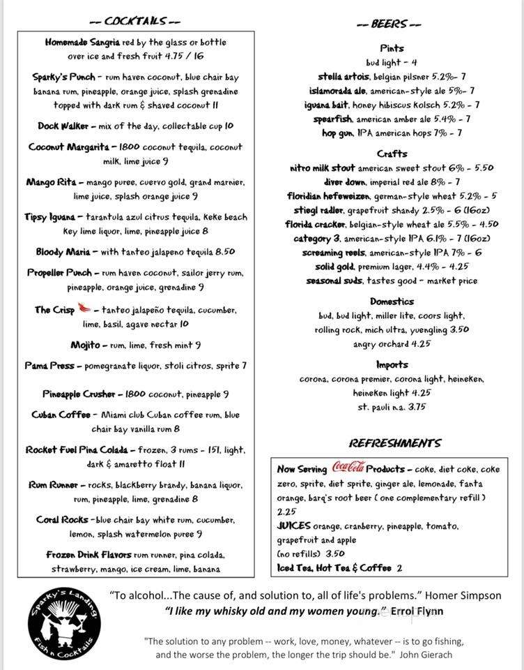 Sparky's Landing - Marathon, FL menu_pic