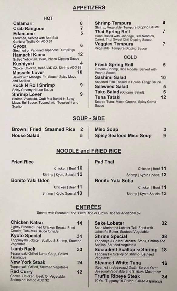 Kyoto Sushi Bar & Asian Bistro - Edmond, OK menu_pic