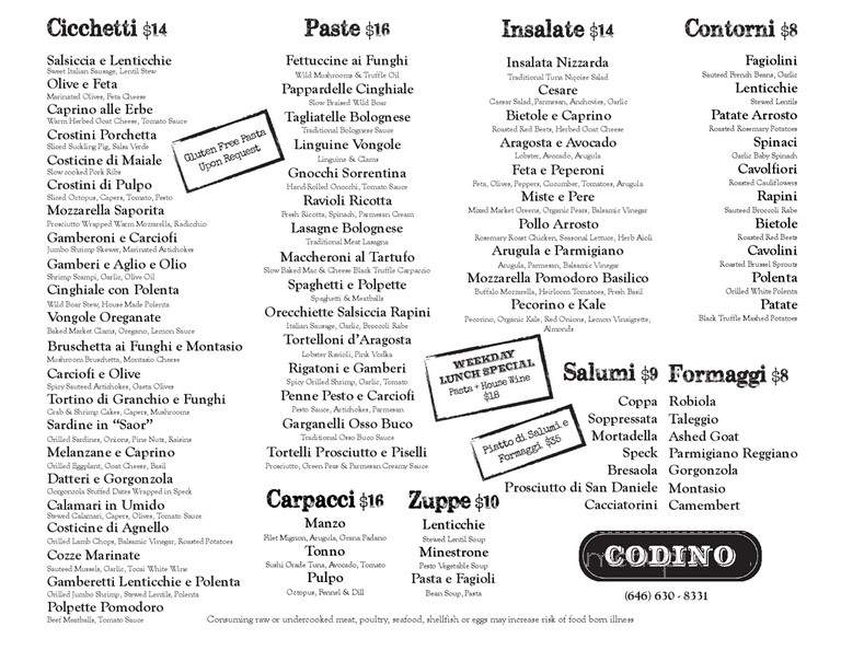 Codino - New York, NY menu_pic
