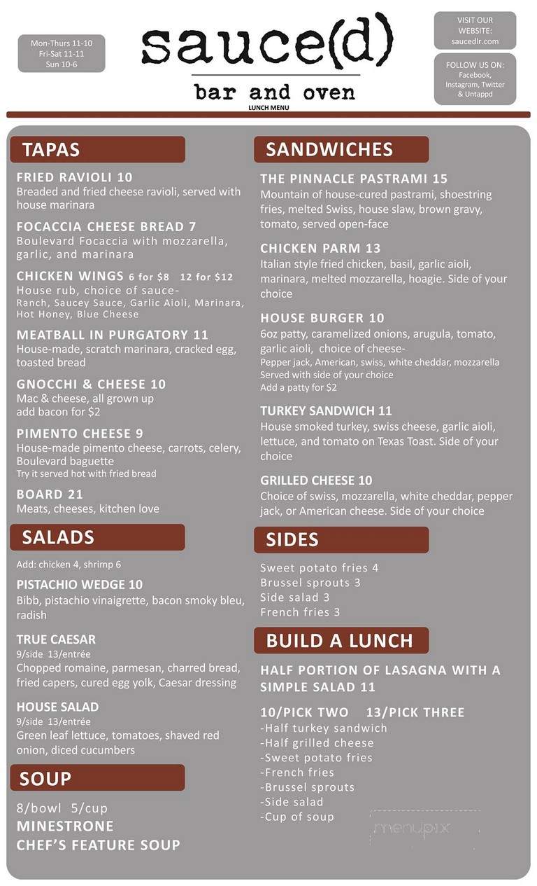 Sauced Bar and Oven - Little Rock, AR menu_pic