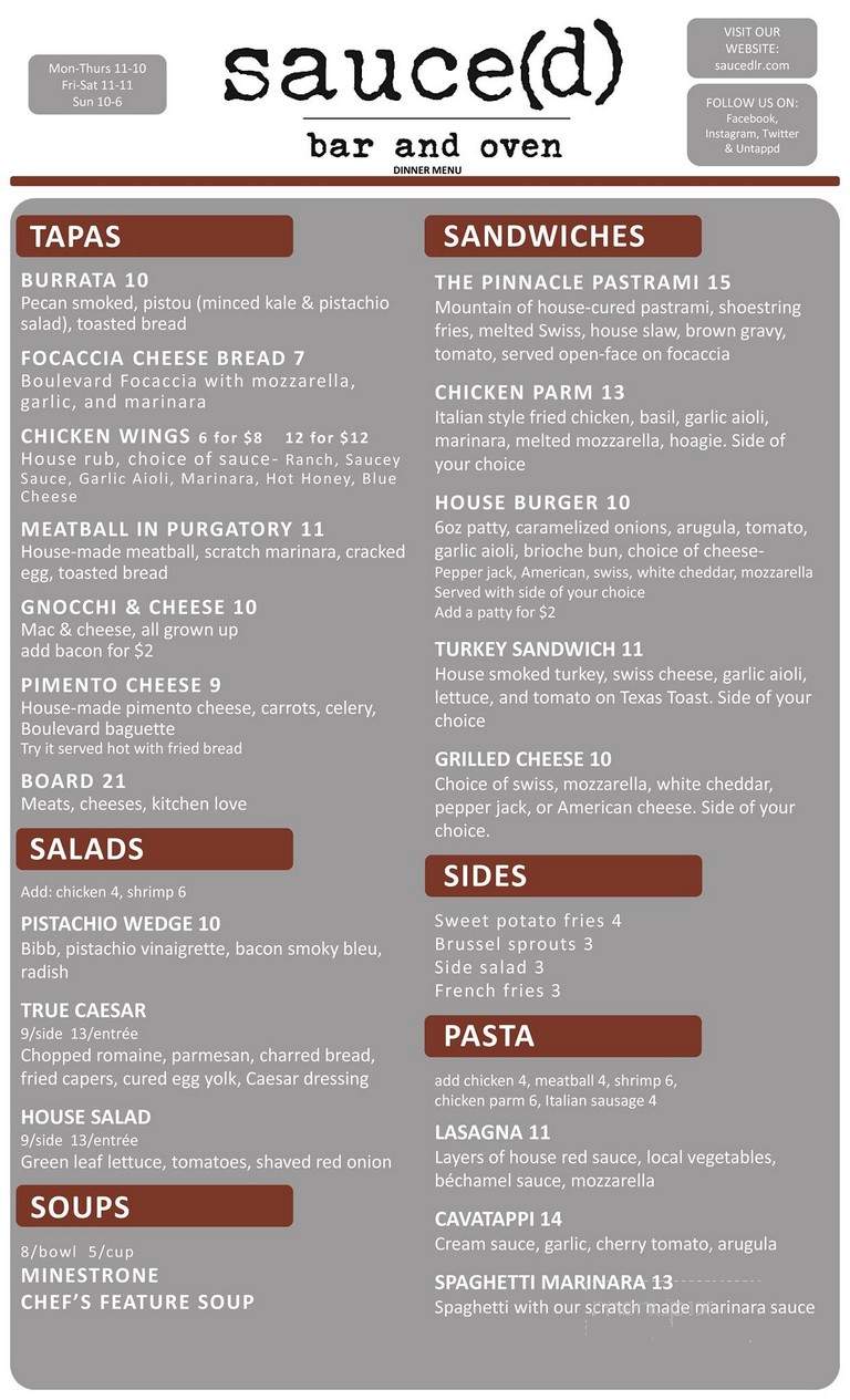 Sauced Bar and Oven - Little Rock, AR menu_pic