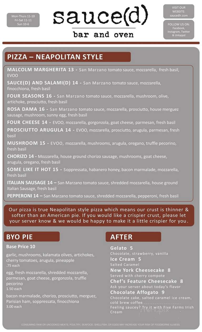 Sauced Bar and Oven - Little Rock, AR menu_pic